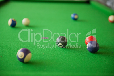 Billard balls on green billard table