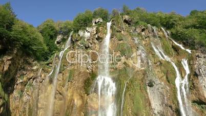 Large Waterfall at the Plitvice Lakes. Slow Motion