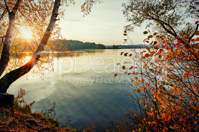 Autumn sunset on the lake