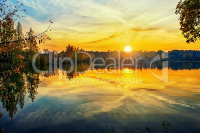 Autumn sunset on the lake