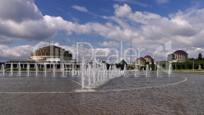 Breslau Jahrhunderthalle - Wroclaw Centennial Hall and fountain