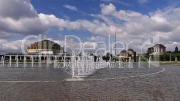Breslau Jahrhunderthalle - Wroclaw Centennial Hall and fountain