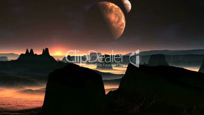 Two Moons And Sunrise On A Planet Of Aliens