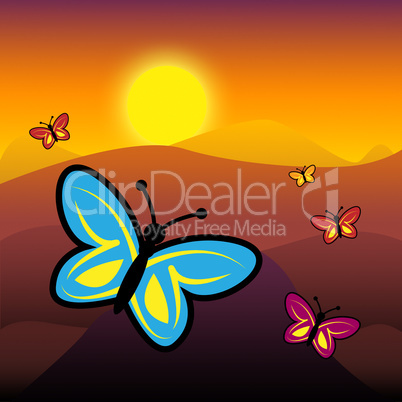 Butterflies At Nighttime Represents Flying Luna And Darkness