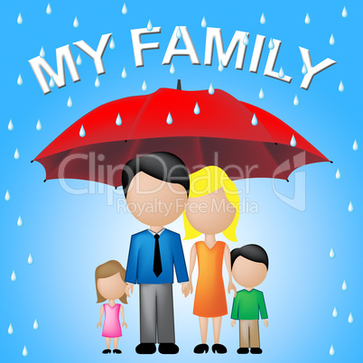 My Family Shows Parasol Umbrella And Sibling
