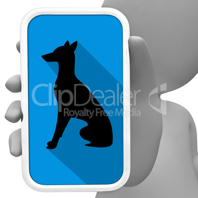 Dogs Online Indicates Mobile Phone And Canines 3d Rendering