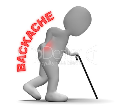 Backache Pain Represents Spinal Column And Aching 3d Rendering