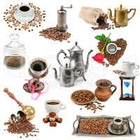 collage of coffee beans and kitchen utensils