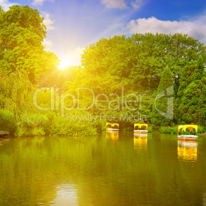 picturesque lake and pleasure boats