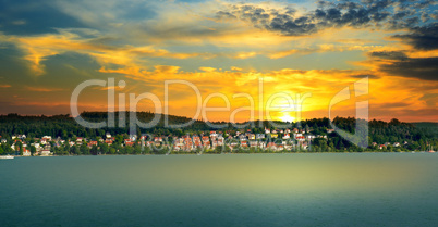 lake and sunset, a view of the beach