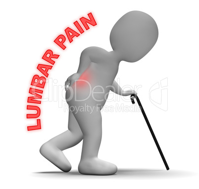 Lumbar Pain Indicates Spinal Column And Agony 3d Rendering
