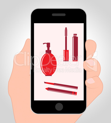 Makeup Online Means Mobile Phone And Cosmetics