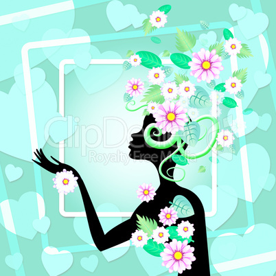 Woman With Flowers Represents Adult Womans And Bouquet