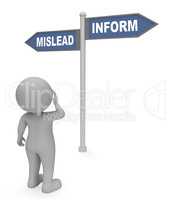 Mislead Inform Sign Indicates Advice Deceive And Enlighten 3d Re