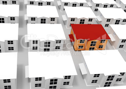 Colored house among gray houses, 3D-Illustration