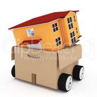 House in a box with wheels, 3D-illustration