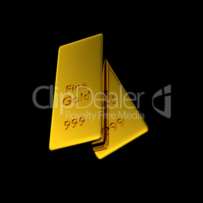 Two gold bars on a black background, 3d rendering