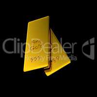 Two gold bars on a black background, 3d rendering