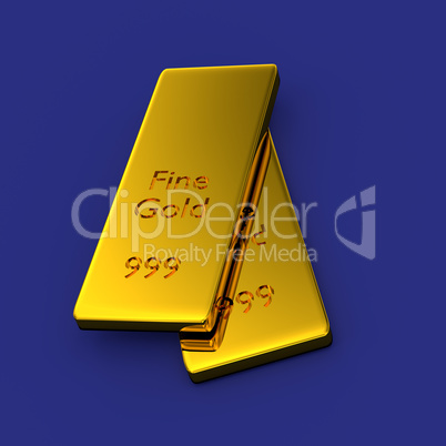 Two gold bars, 3d rendering