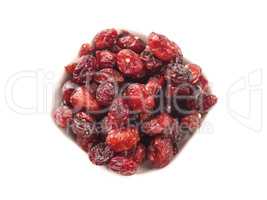 Dried cranberries in a white bowl