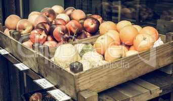 Fruit on a market shelf vintage desaturated