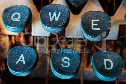 Typewriter Keys Close Up. Keyboard Detail of a Vintage Rusty Typ