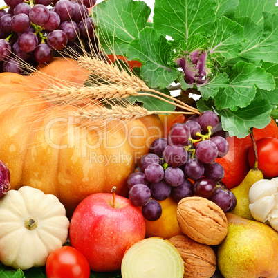 background set of vegetables, fruits and greens
