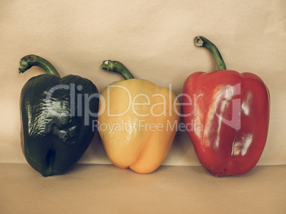 Yellow Green and Red Peppers vegetables vintage desaturated