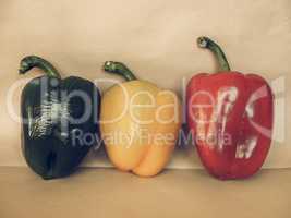Yellow Green and Red Peppers vegetables vintage desaturated