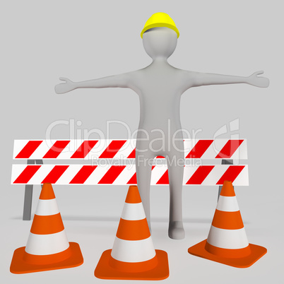Human figure in front Warnbake and pylons, 3d-illustration