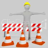 Human figure in front Warnbake and pylons, 3d-illustration