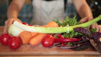 Close up view of vegetables on cutting board