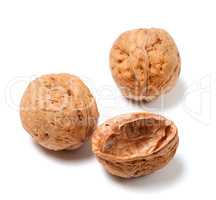 Ripe walnuts on white