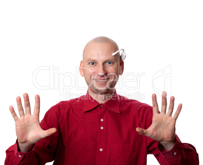 Portrait of young man with EEG headset on head