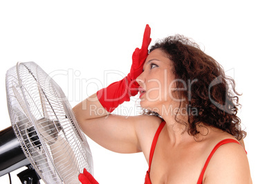 Hot woman with big fan.