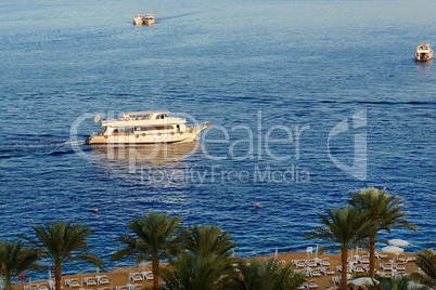 Sunset at Naama Bay, Red Sea and motor yachts, Sharm el Sheikh,