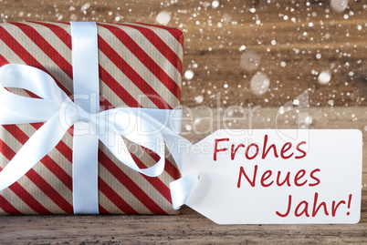 Present With Snowflakes, Text Neues Jahr Means Happy New Year