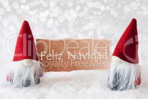 Red Gnomes With Card, Feliz Navidad Means Merry Christmas