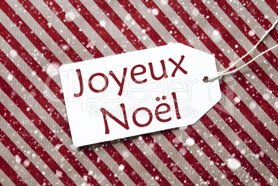 Label On Red Paper, Snowflakes, Joyeux Noel Means Merry Christmas