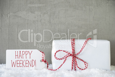 One Gift, Urban Cement Background, Text Happy Weekend