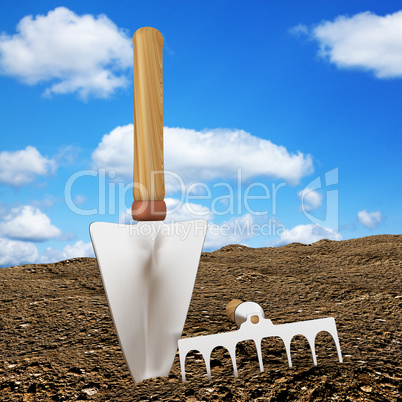 Plants shovel, 3d illustration