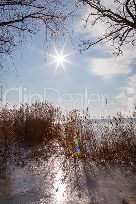 Beautiful sunset on a frozen lake