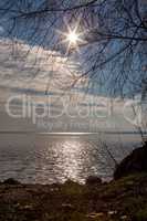 Beautiful sunset light on winter lake Balaton (Hungary)