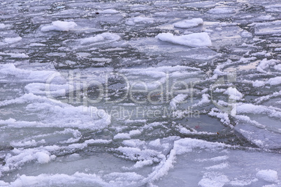 Ice blocks on the lake Balafon of Hungary