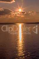 Beautiful sunset light on winter lake Balaton (Hungary)