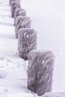 Cold winter day with many ice on the harbor on the lake Balaton