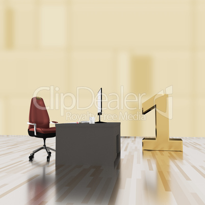 Office with number one, 3d illustration