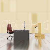 Office with number one, 3d illustration