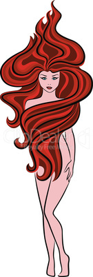 Abstract naked female with red wavy hair