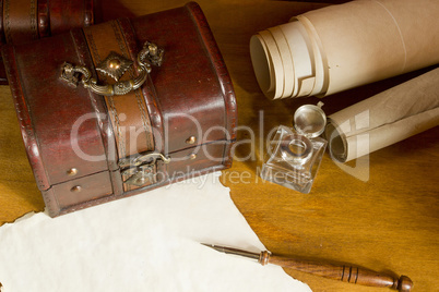 Vintage scrolls and ink for writing instruments